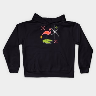 Mid-Century Modern Pink Flamingo with Retro Icons Repeating Pattern Kids Hoodie